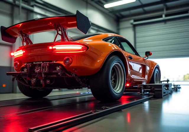 Auto op testbank voor vermogensmeting